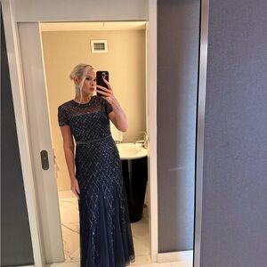 Adrianna Papell Navy Beaded Maxi Dress